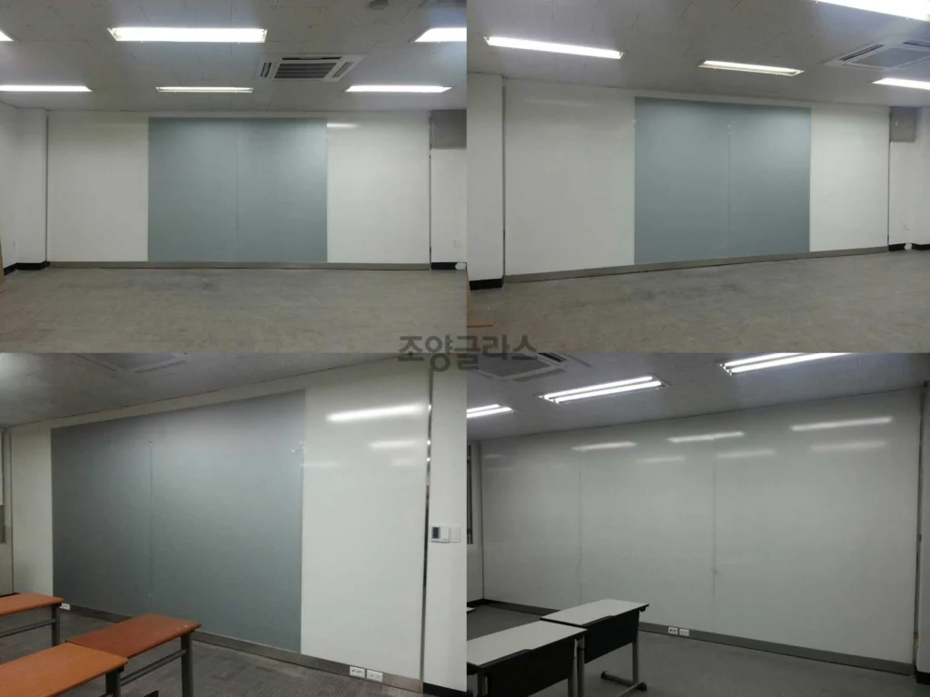 부산 동아대학교 전면 스크린유리칠판 과 난반사유리칠판
