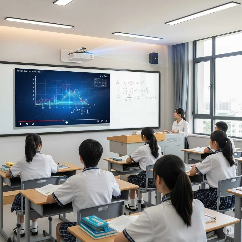 glassboard2507182 무반사 스크린유리칠판이 설치된 강의실의 모습입니다